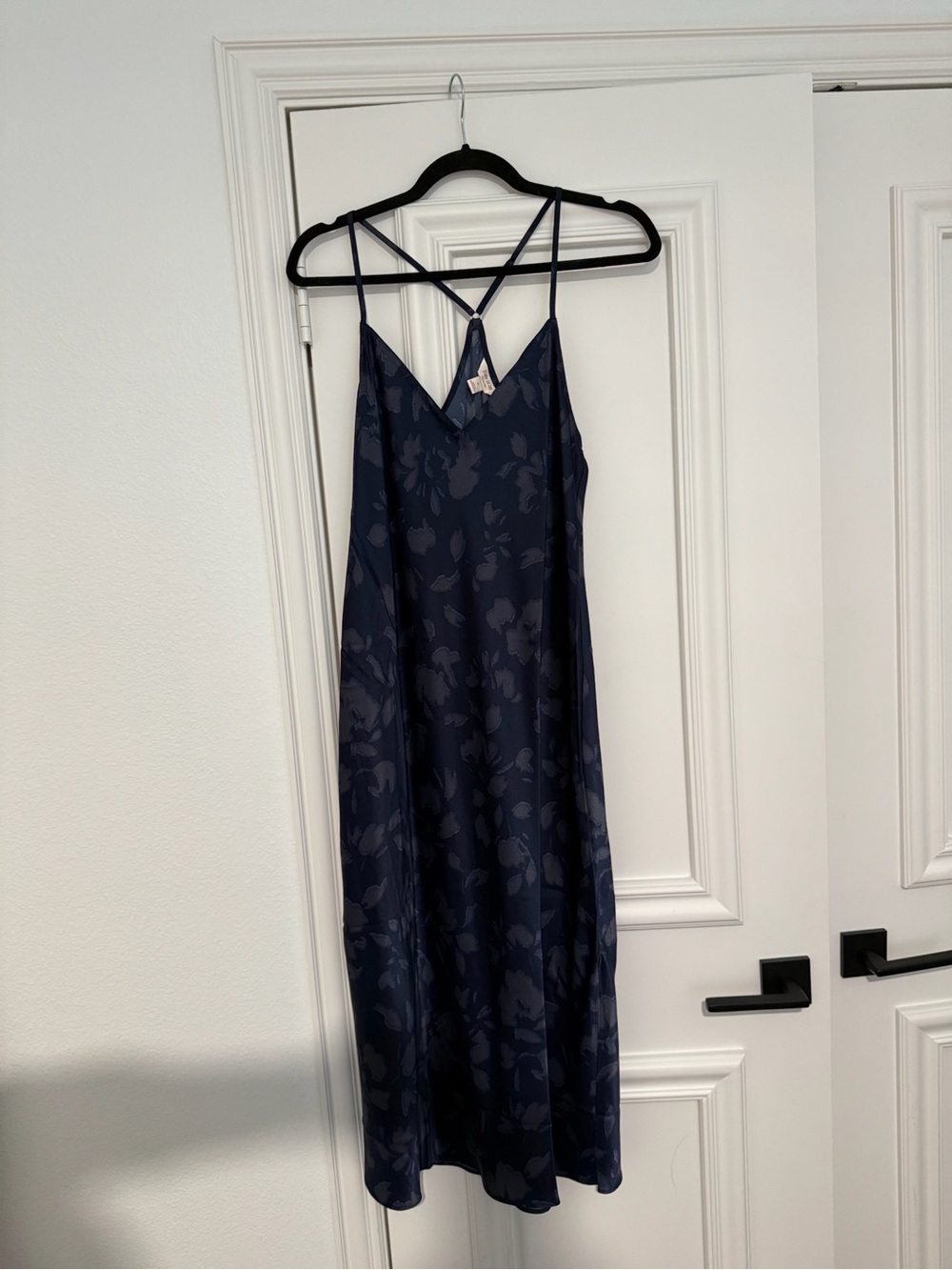 Navy Floral Satin Slip with Strappy Back